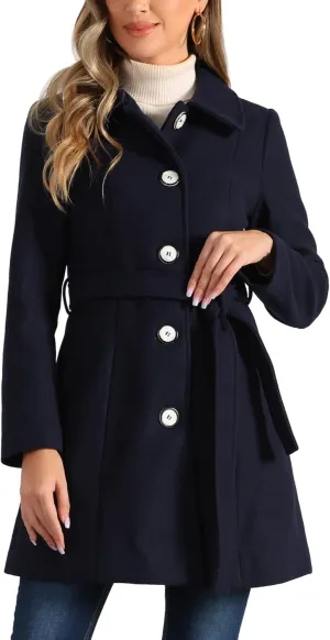 Allegra K Women's Winter Elegant Lapel Collar Long Trench Coat