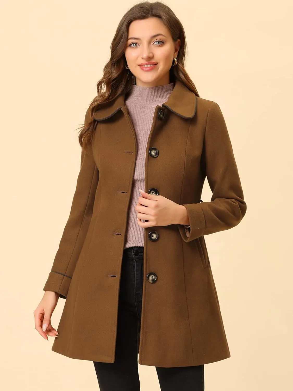 Allegra K Women's Winter Elegant Lapel Collar Long Trench Coat