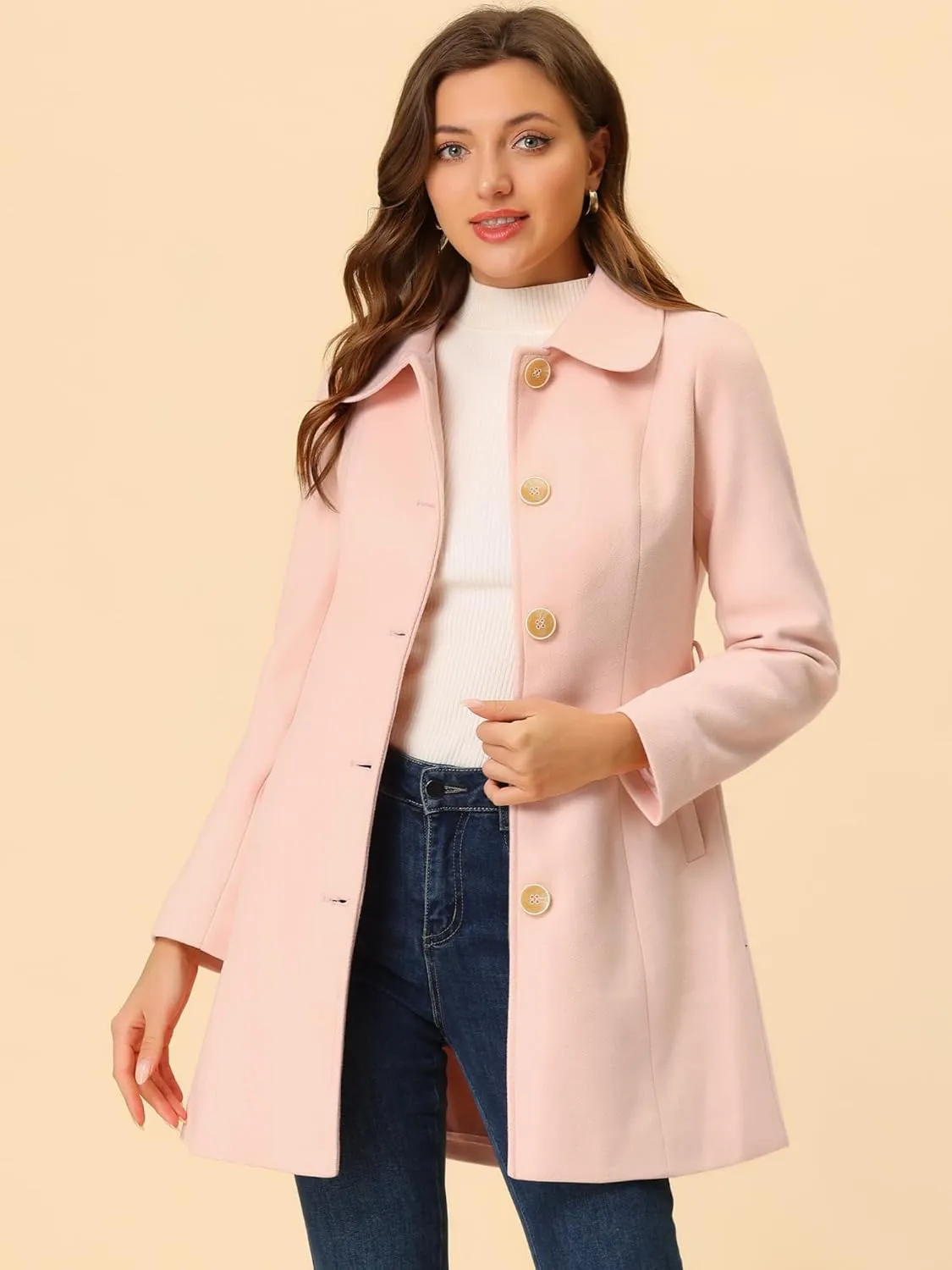 Allegra K Women's Winter Elegant Lapel Collar Long Trench Coat