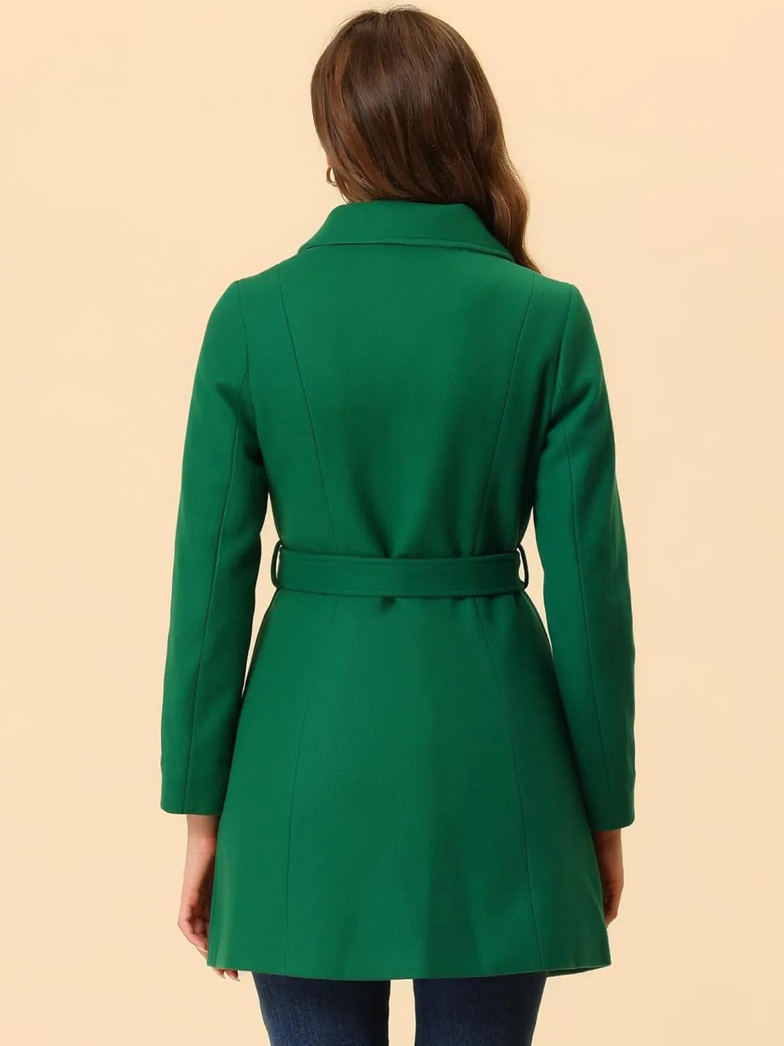 Allegra K Women's Winter Elegant Lapel Collar Long Trench Coat