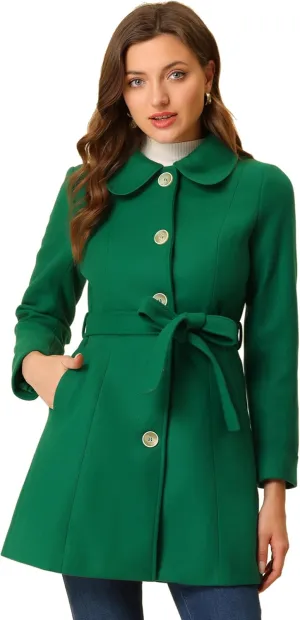 Allegra K Women's Winter Elegant Lapel Collar Long Trench Coat