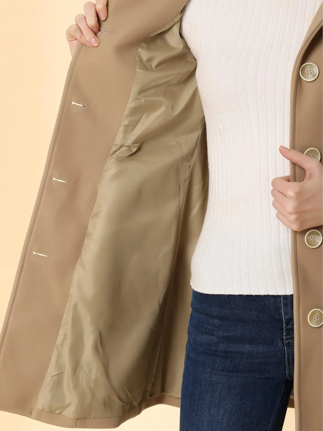 Allegra K Women's Winter Elegant Lapel Collar Long Trench Coat