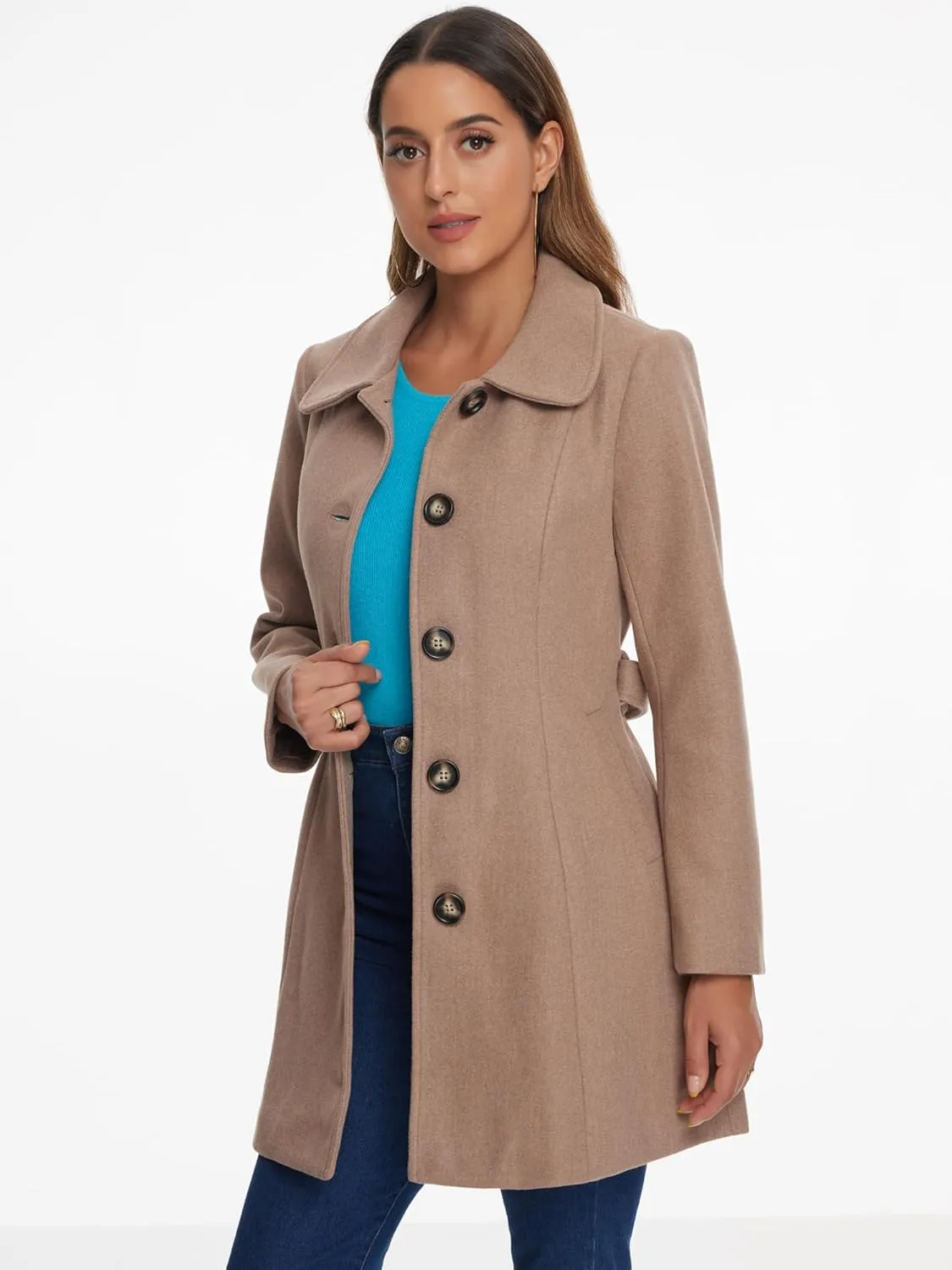 Allegra K Women's Winter Elegant Lapel Collar Long Trench Coat
