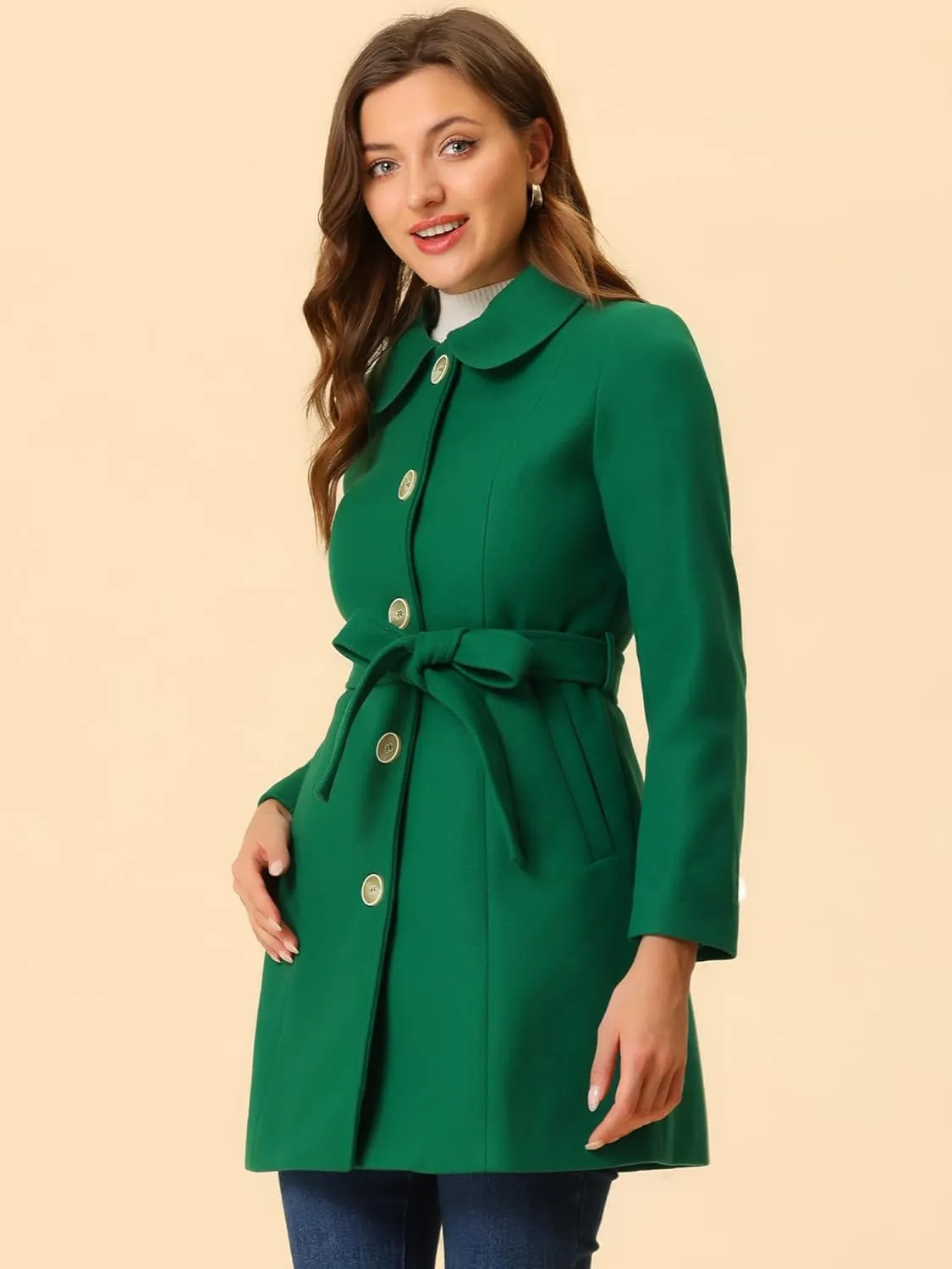 Allegra K Women's Winter Elegant Lapel Collar Long Trench Coat