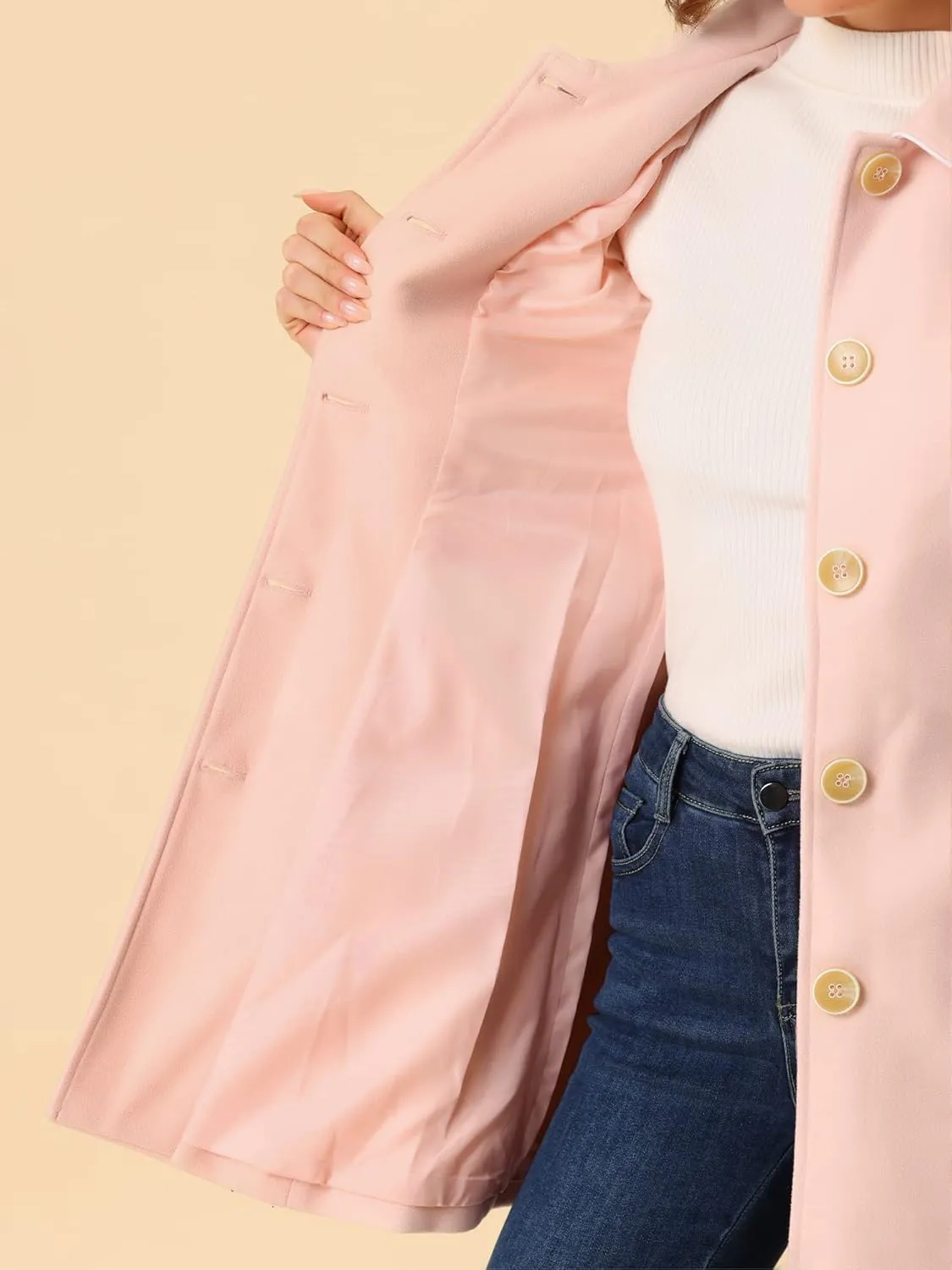 Allegra K Women's Winter Elegant Lapel Collar Long Trench Coat
