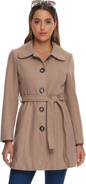 Allegra K Women's Winter Elegant Lapel Collar Long Trench Coat