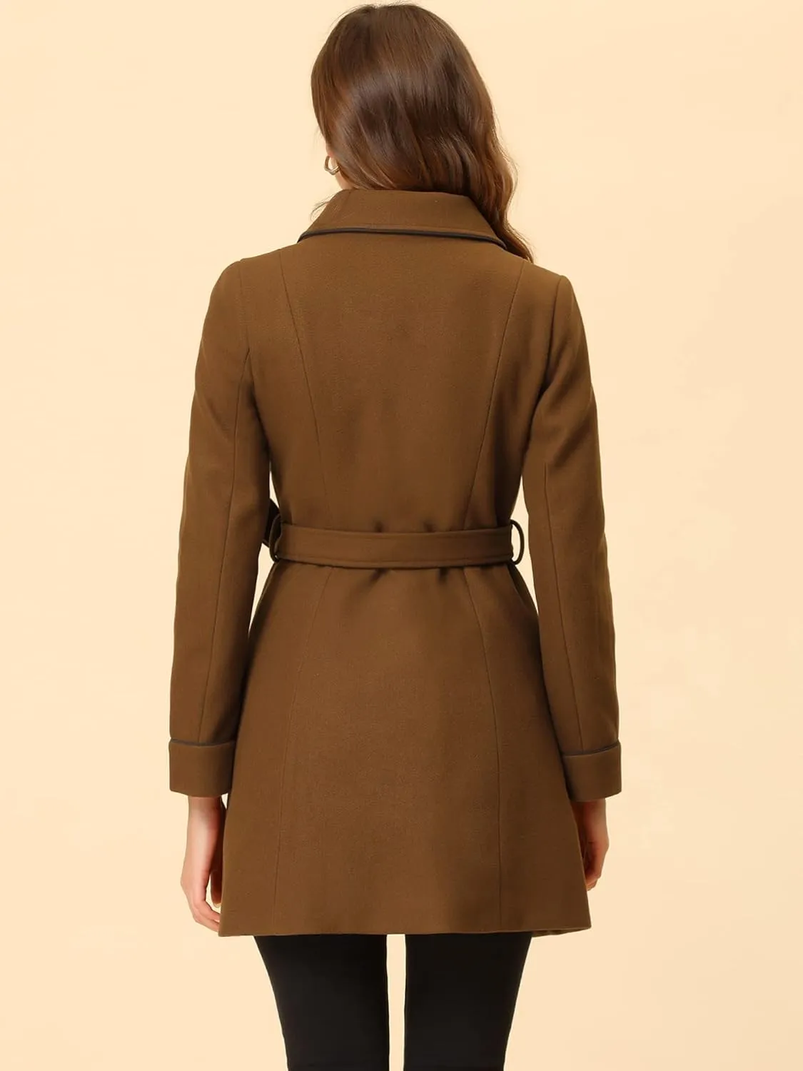 Allegra K Women's Winter Elegant Lapel Collar Long Trench Coat