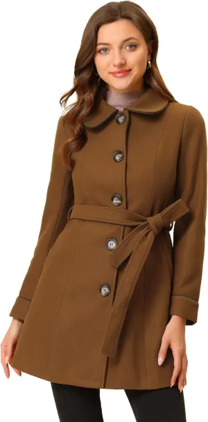 Allegra K Women's Winter Elegant Lapel Collar Long Trench Coat