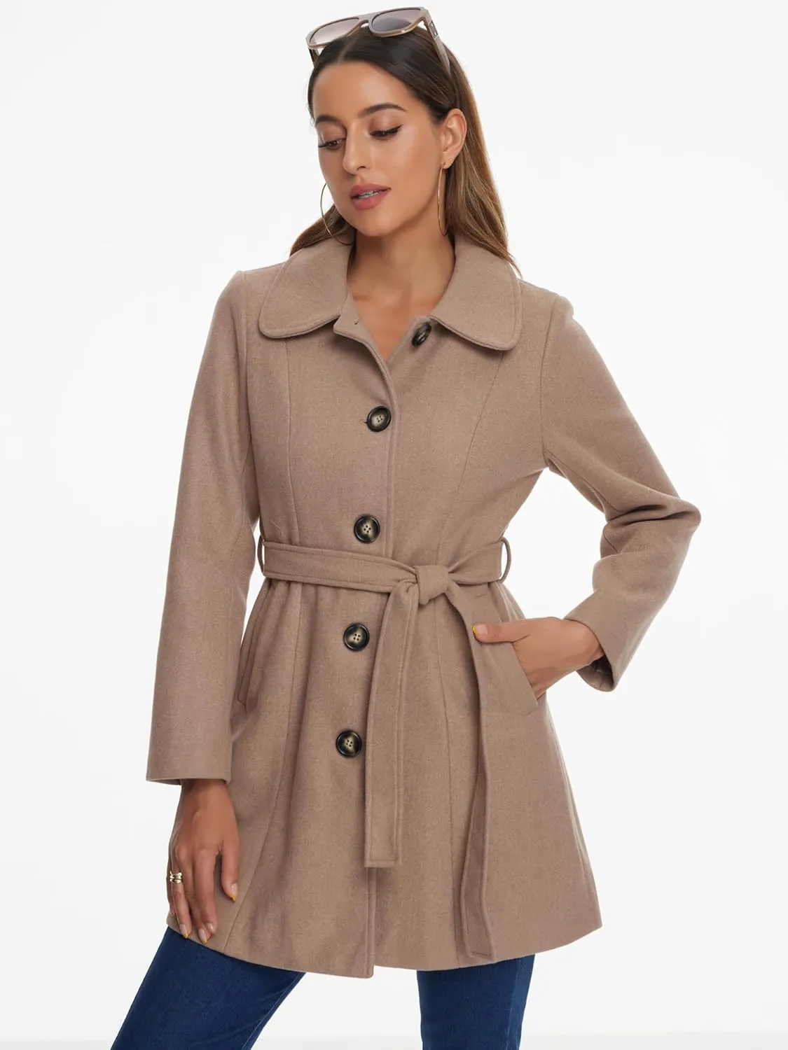 Allegra K Women's Winter Elegant Lapel Collar Long Trench Coat