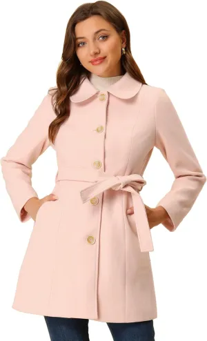 Allegra K Women's Winter Elegant Lapel Collar Long Trench Coat