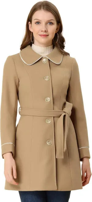 Allegra K Women's Winter Elegant Lapel Collar Long Trench Coat