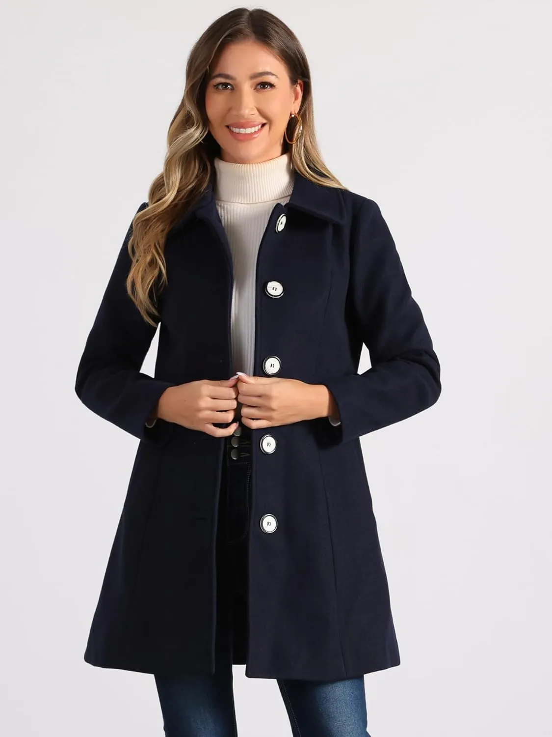 Allegra K Women's Winter Elegant Lapel Collar Long Trench Coat