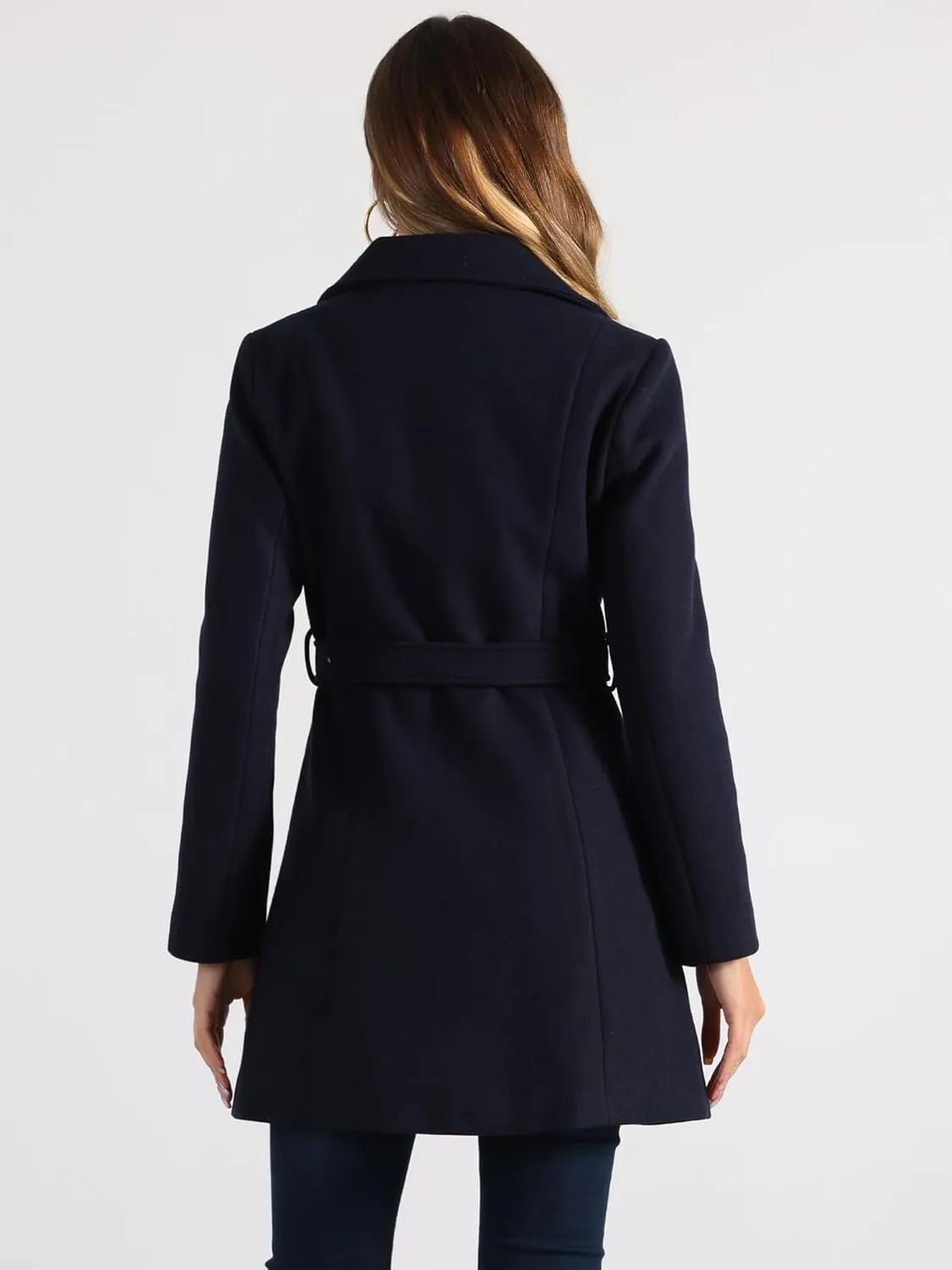 Allegra K Women's Winter Elegant Lapel Collar Long Trench Coat