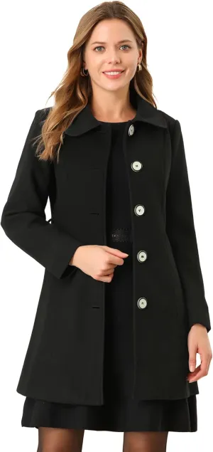 Allegra K Women's Winter Elegant Lapel Collar Long Trench Coat
