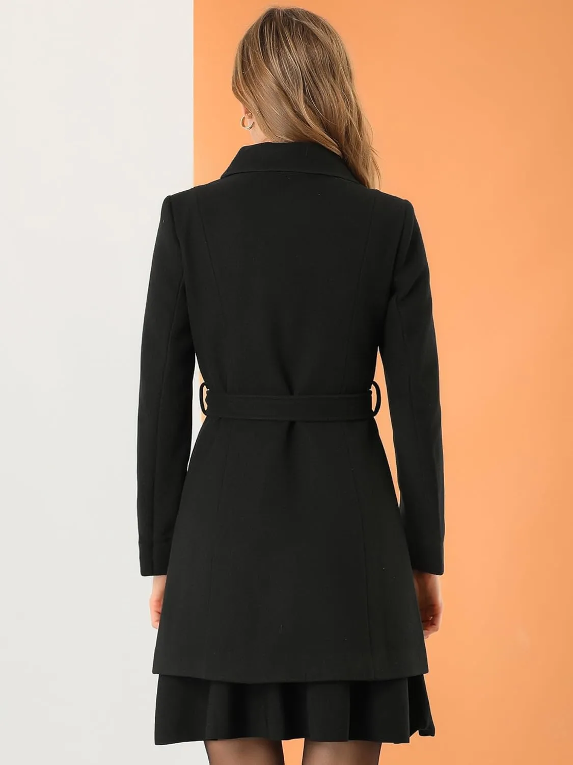 Allegra K Women's Winter Elegant Lapel Collar Long Trench Coat