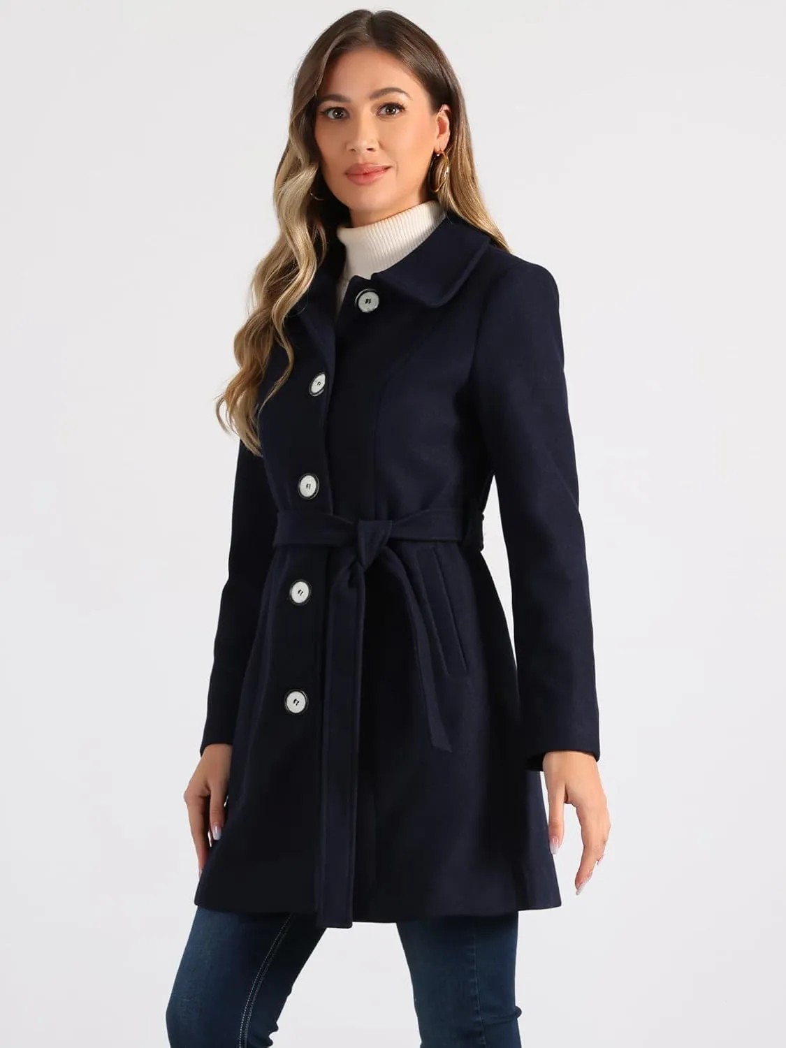 Allegra K Women's Winter Elegant Lapel Collar Long Trench Coat
