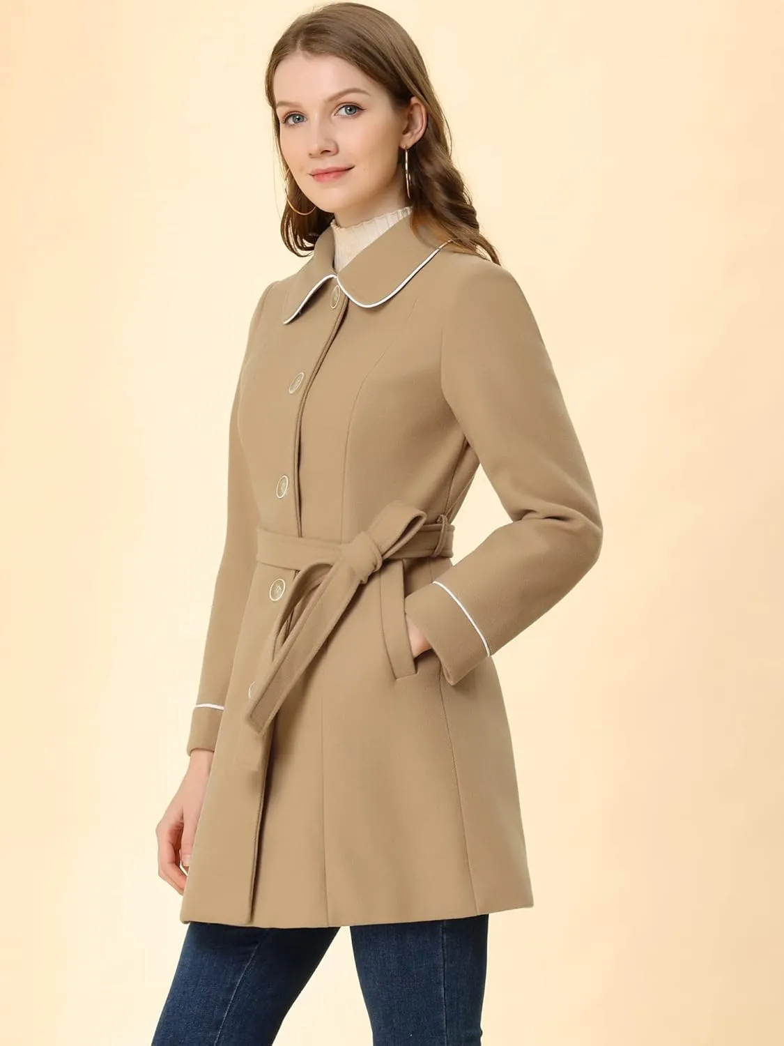 Allegra K Women's Winter Elegant Lapel Collar Long Trench Coat