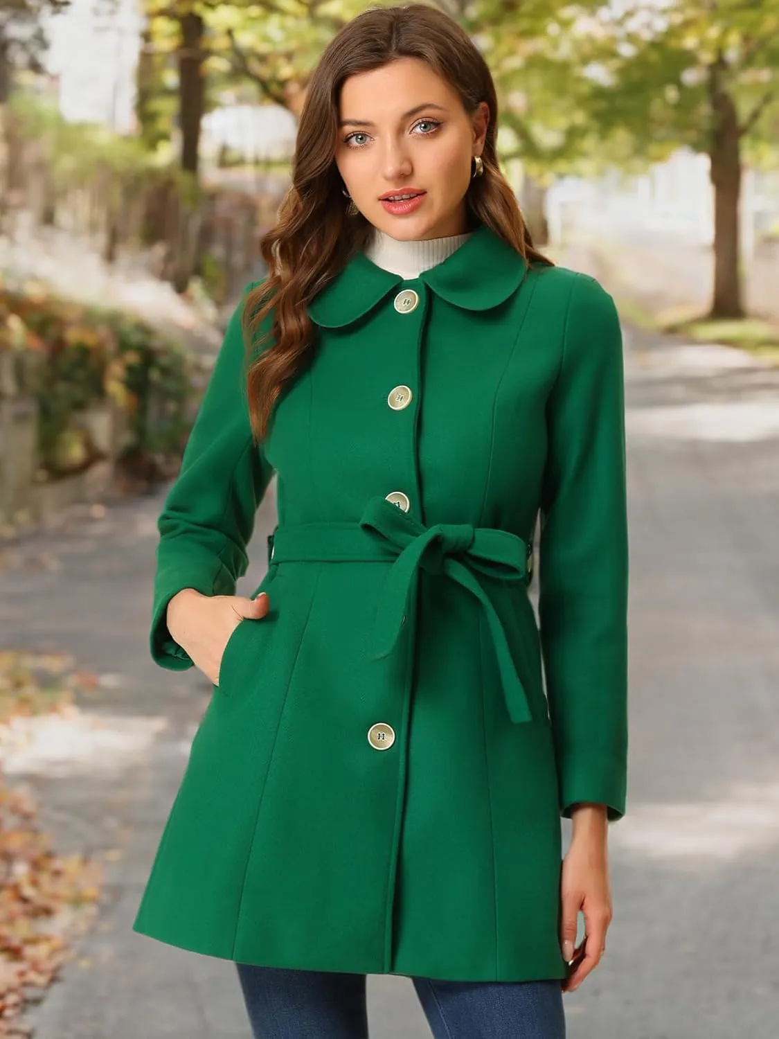 Allegra K Women's Winter Elegant Lapel Collar Long Trench Coat
