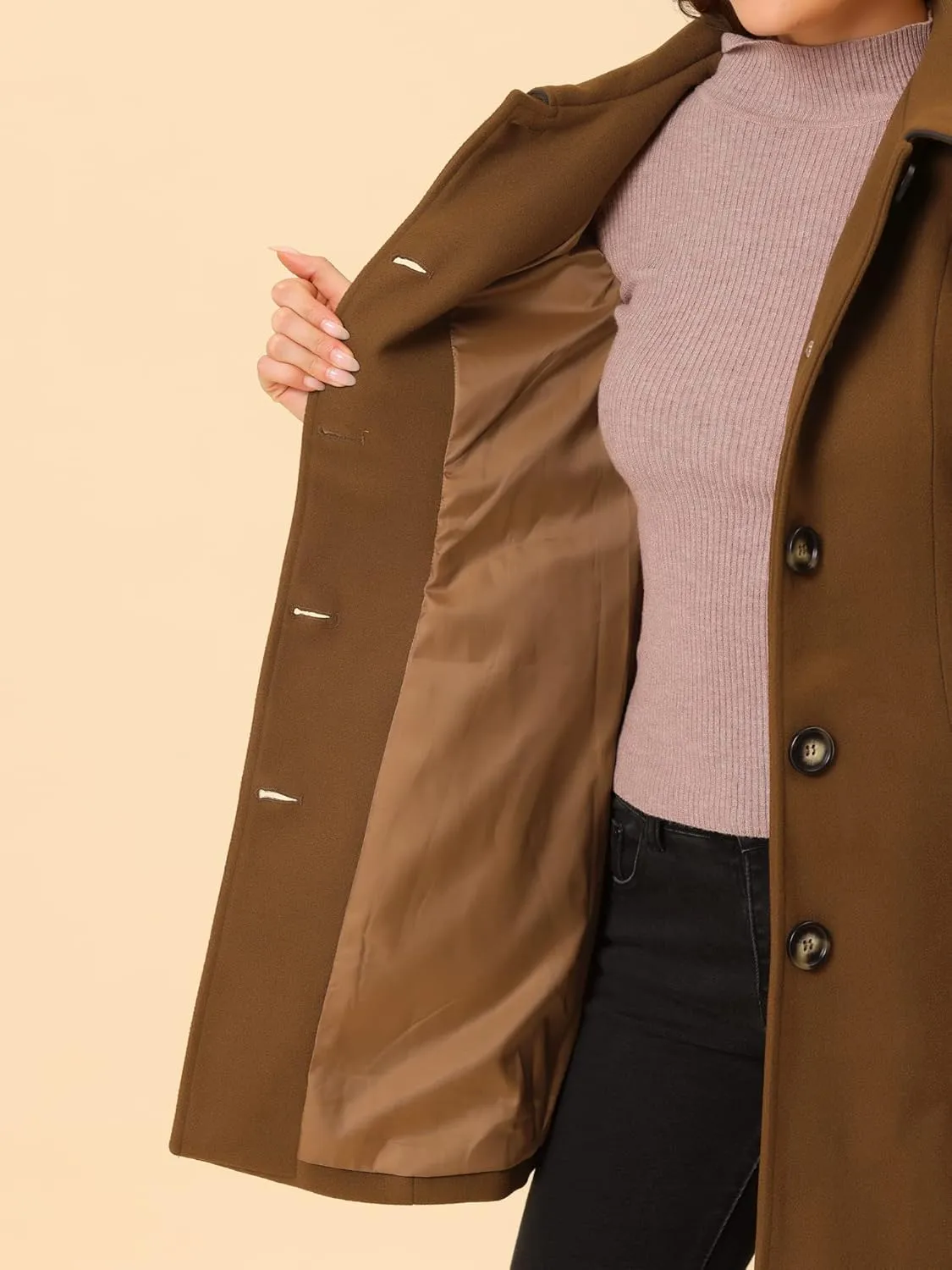 Allegra K Women's Winter Elegant Lapel Collar Long Trench Coat
