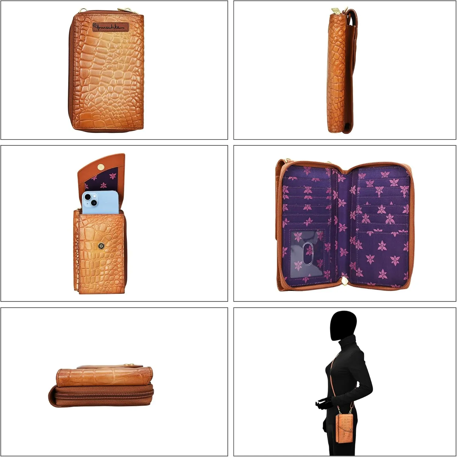 Anuschka Women's Original Hand-Painted Genuine Leather Crossbody Phone Case