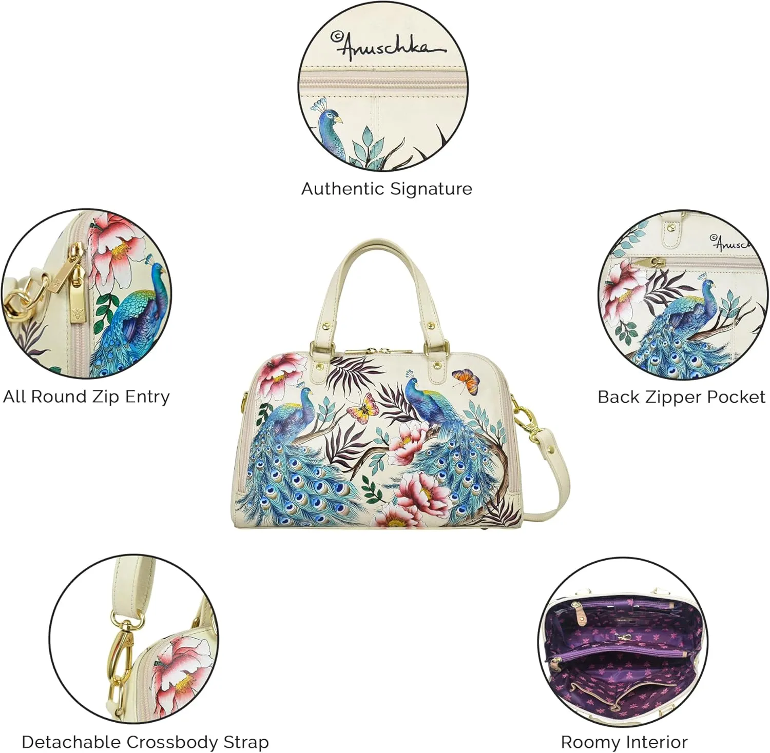 Anuschka Women's Original Hand-Painted Genuine Leather Wide Organizer Satchel