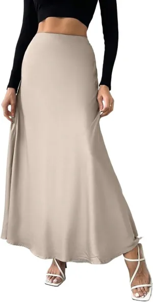 Beach Causal Women's Skirt Solid Color Elegant Skirt Maxi Women