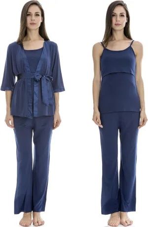 Bearsland Maternity Women's 3 Pieces Soft Nursing Pajamas Set Postpartum Sleepwear for Breastfeeding