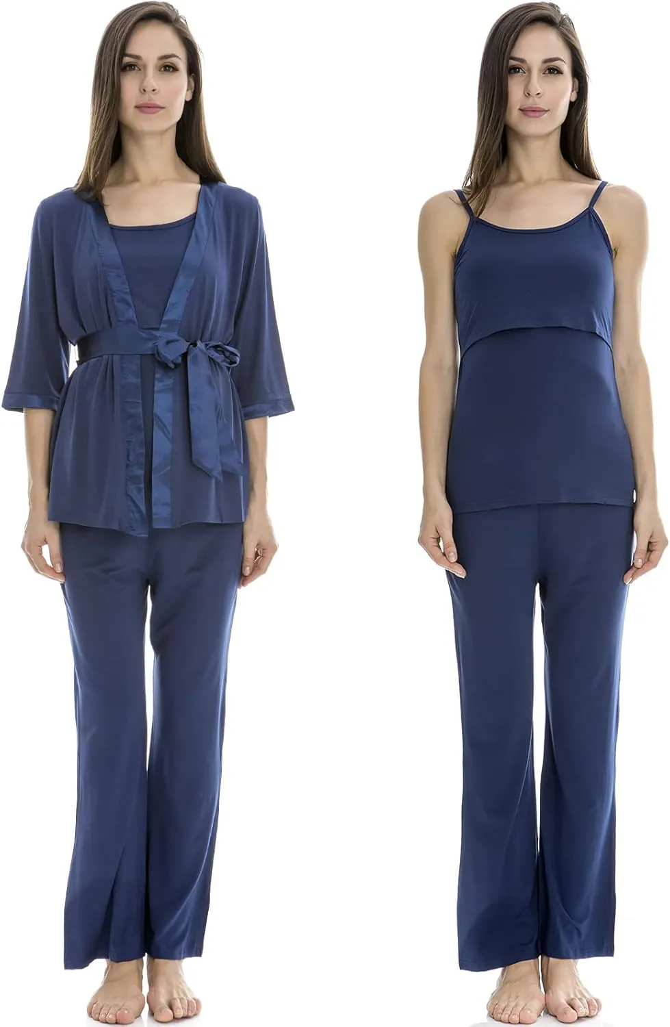Bearsland Maternity Women's 3 Pieces Soft Nursing Pajamas Set Postpartum Sleepwear for Breastfeeding