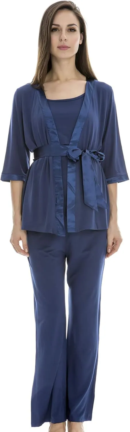Bearsland Maternity Women's 3 Pieces Soft Nursing Pajamas Set Postpartum Sleepwear for Breastfeeding