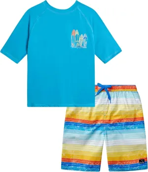 Big Chill Boys Rash Guard Set - 2 Piece UPF 50  Quick Dry Short Sleeve Swim Shirt and Swim Trunks for Boys (Sizes: 4-14)