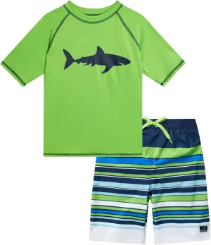 Big Chill Boys Rash Guard Set - 2 Piece UPF 50  Quick Dry Short Sleeve Swim Shirt and Swim Trunks for Boys (Sizes: 4-14)