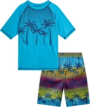 Big Chill Boys Rash Guard Set - 2 Piece UPF 50  Quick Dry Short Sleeve Swim Shirt and Swim Trunks for Boys (Sizes: 4-14)