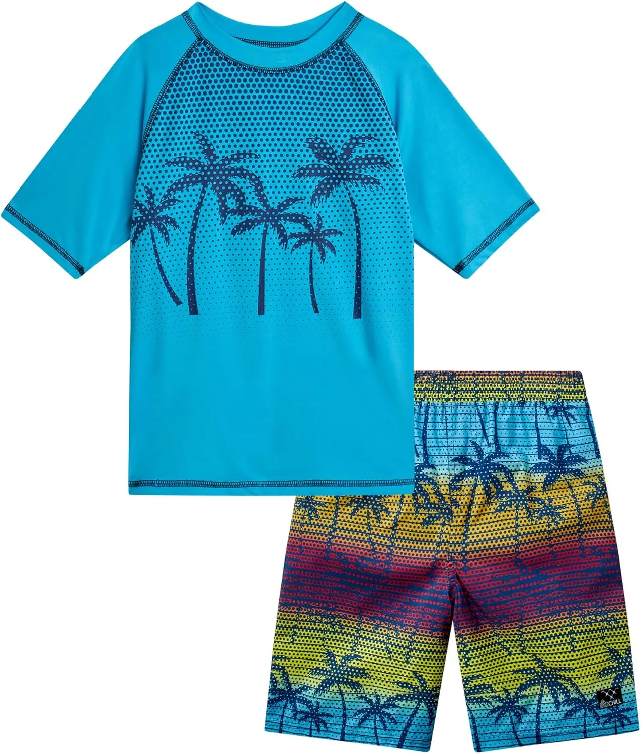 Big Chill Boys Rash Guard Set - 2 Piece UPF 50  Quick Dry Short Sleeve Swim Shirt and Swim Trunks for Boys (Sizes: 4-14)