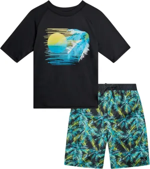 Big Chill Boys Rash Guard Set - 2 Piece UPF 50  Quick Dry Short Sleeve Swim Shirt and Swim Trunks for Boys (Sizes: 4-14)