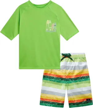 Big Chill Boys Rash Guard Set - 2 Piece UPF 50  Quick Dry Short Sleeve Swim Shirt and Swim Trunks for Boys (Sizes: 4-14)