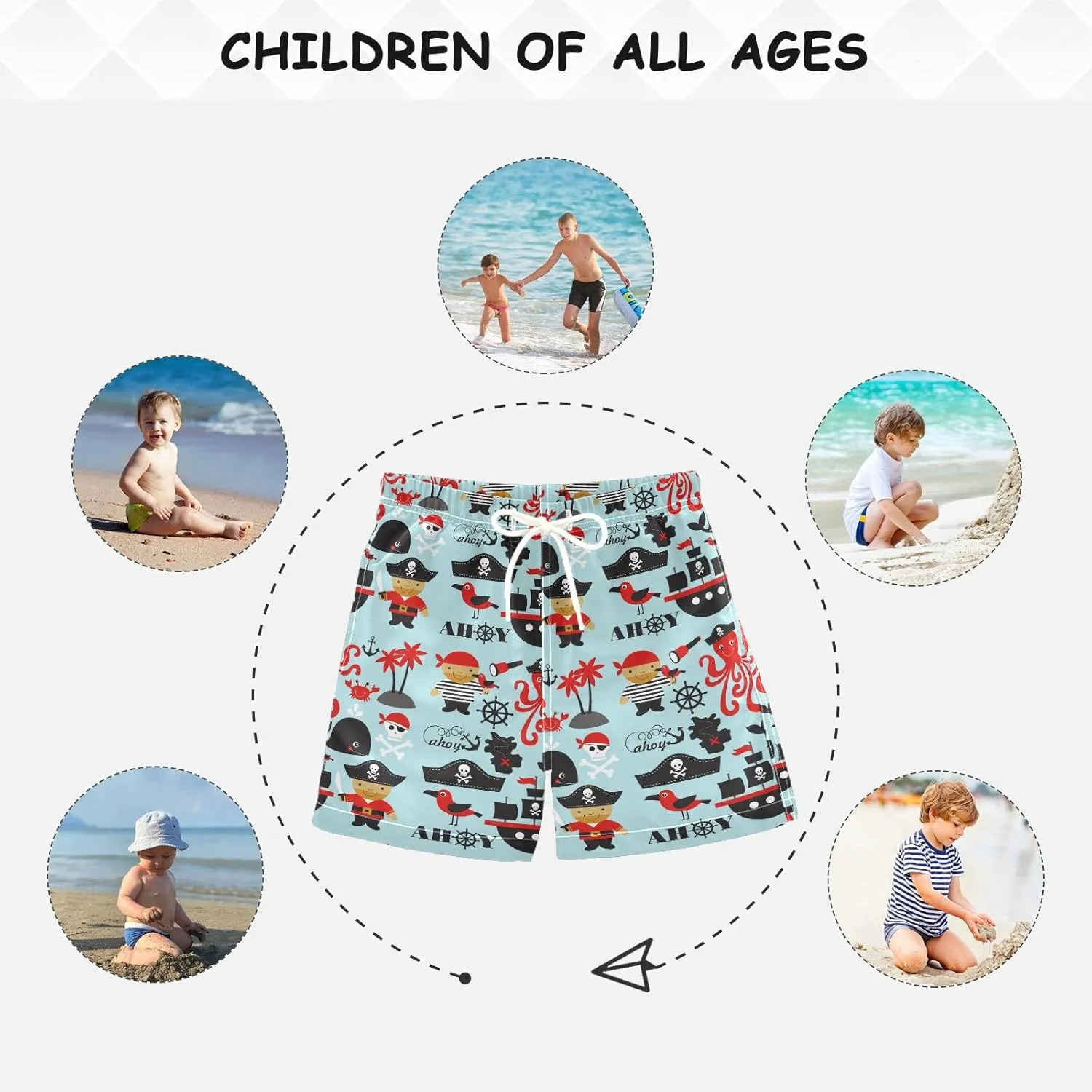 Boys Swim Trunks with Mesh Lining Toddler Beach Shorts Bathing Suit Quick Dry for Kids Drawstring