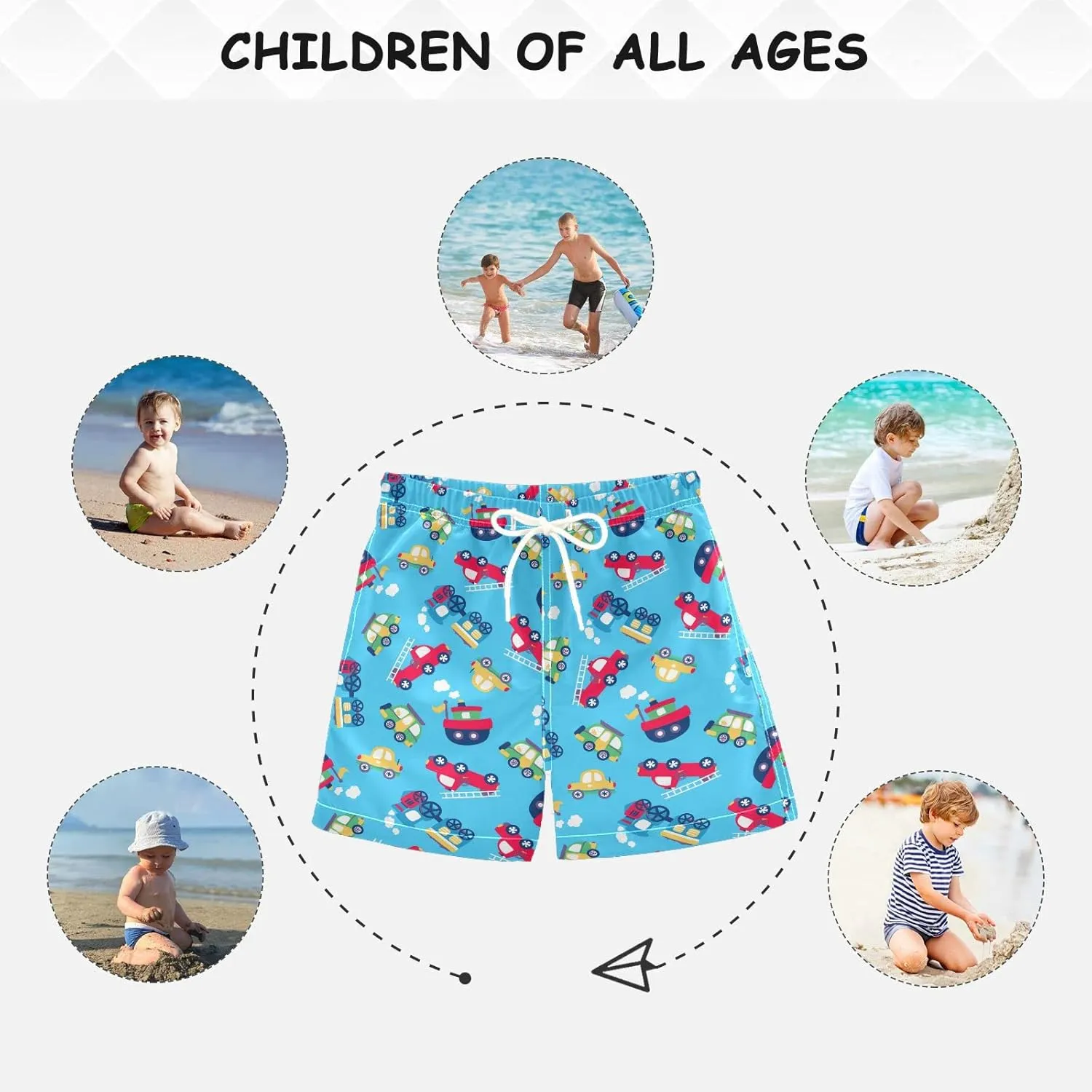 Boys Swim Trunks with Mesh Lining Toddler Beach Shorts Bathing Suit Quick Dry for Kids Drawstring