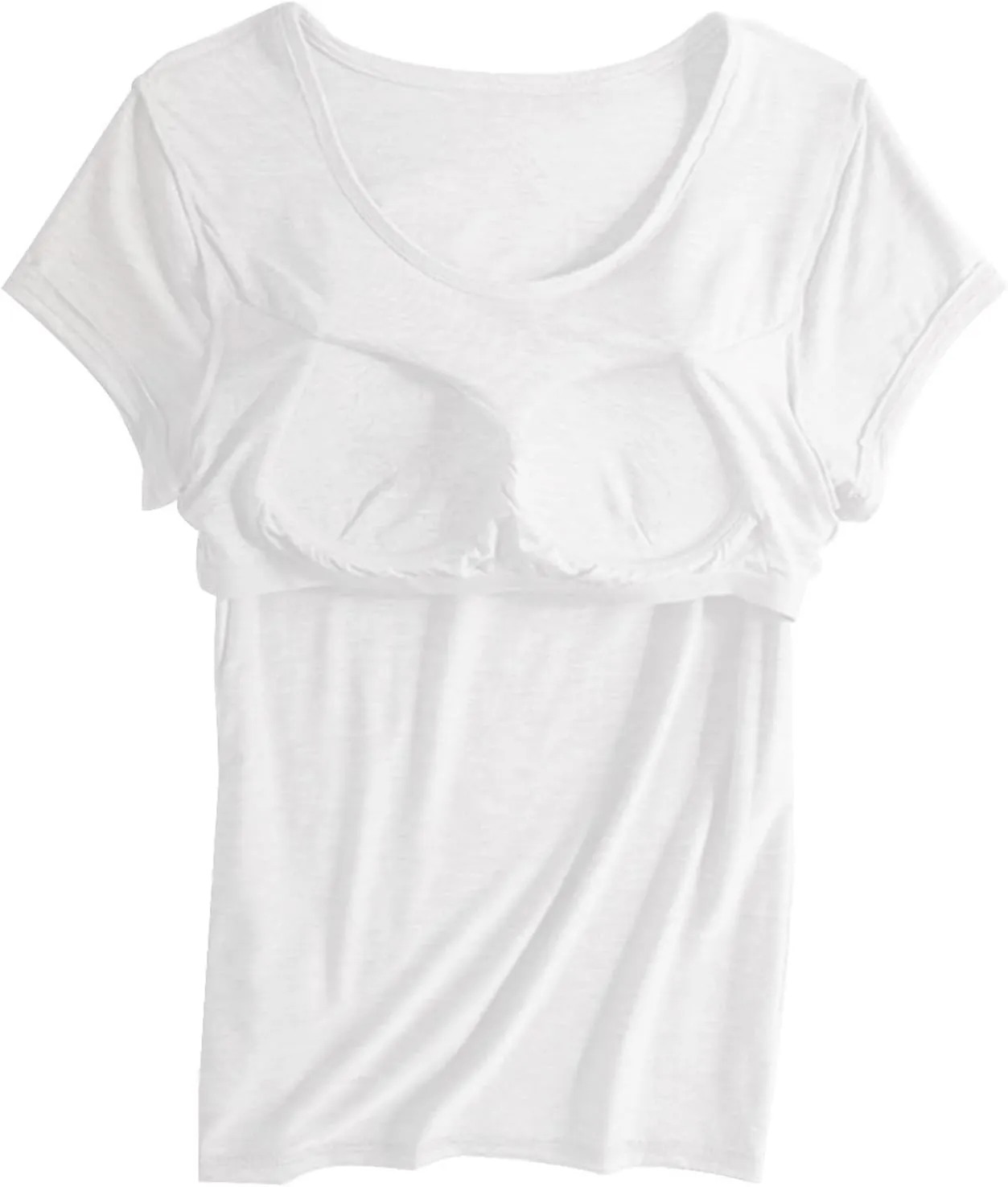 Built in Bra Tops for Women Summer Short Sleeve Solid Tops with Bra Pad Soft Lounge Clothes Trendy Outfits