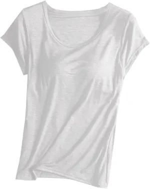 Built in Bra Tops for Women Summer Short Sleeve Solid Tops with Bra Pad Soft Lounge Clothes Trendy Outfits