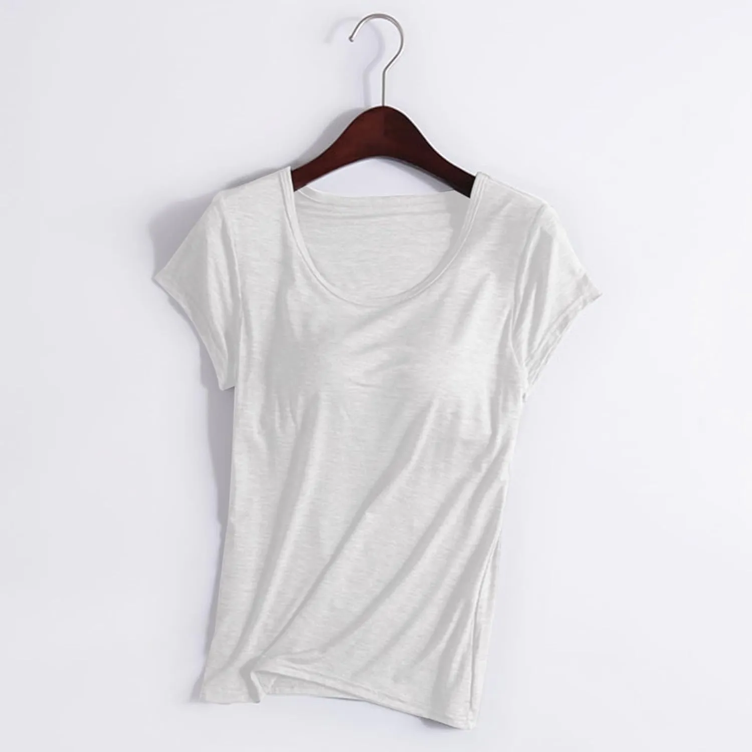 Built in Bra Tops for Women Summer Short Sleeve Solid Tops with Bra Pad Soft Lounge Clothes Trendy Outfits