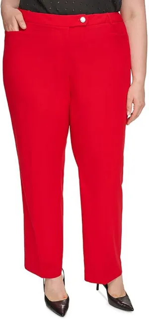 Calvin Klein Womens Mid Rise Straight Leg Casual Trouser Pants, Red, Plus Size, 20W