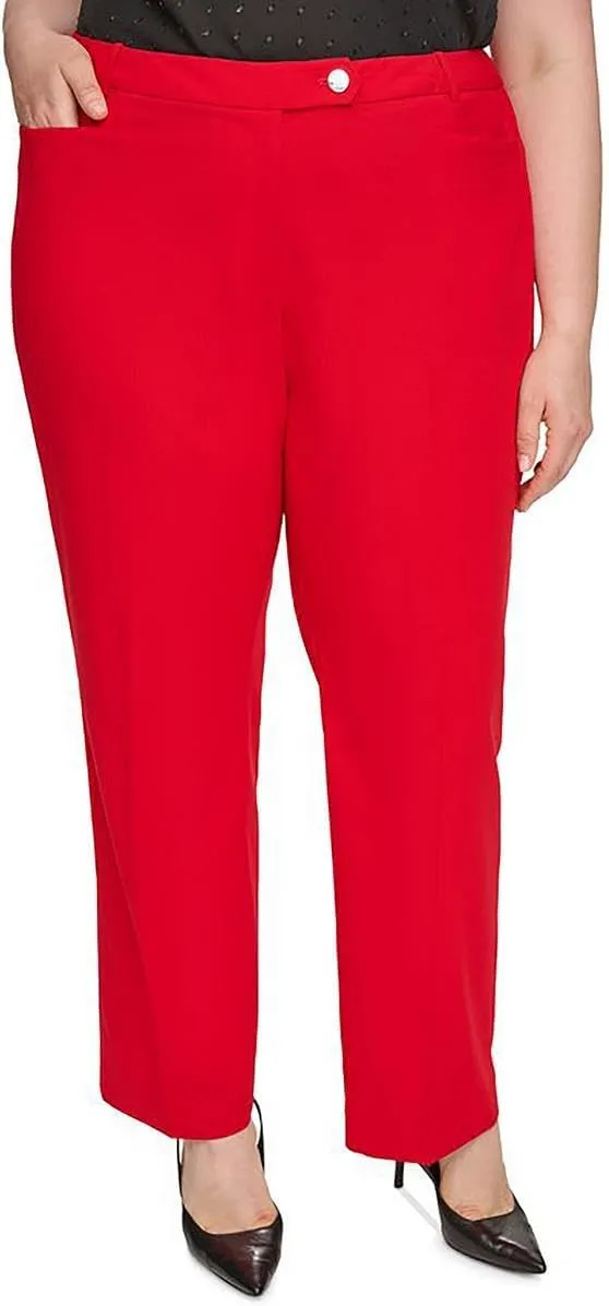 Calvin Klein Womens Mid Rise Straight Leg Casual Trouser Pants, Red, Plus Size, 20W