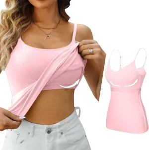 Camisole Tops for Women Built in Bra Basic Cami Vest Summer Workout Camisoles Spaghetti Strap Tank Top Layer Padded Bra