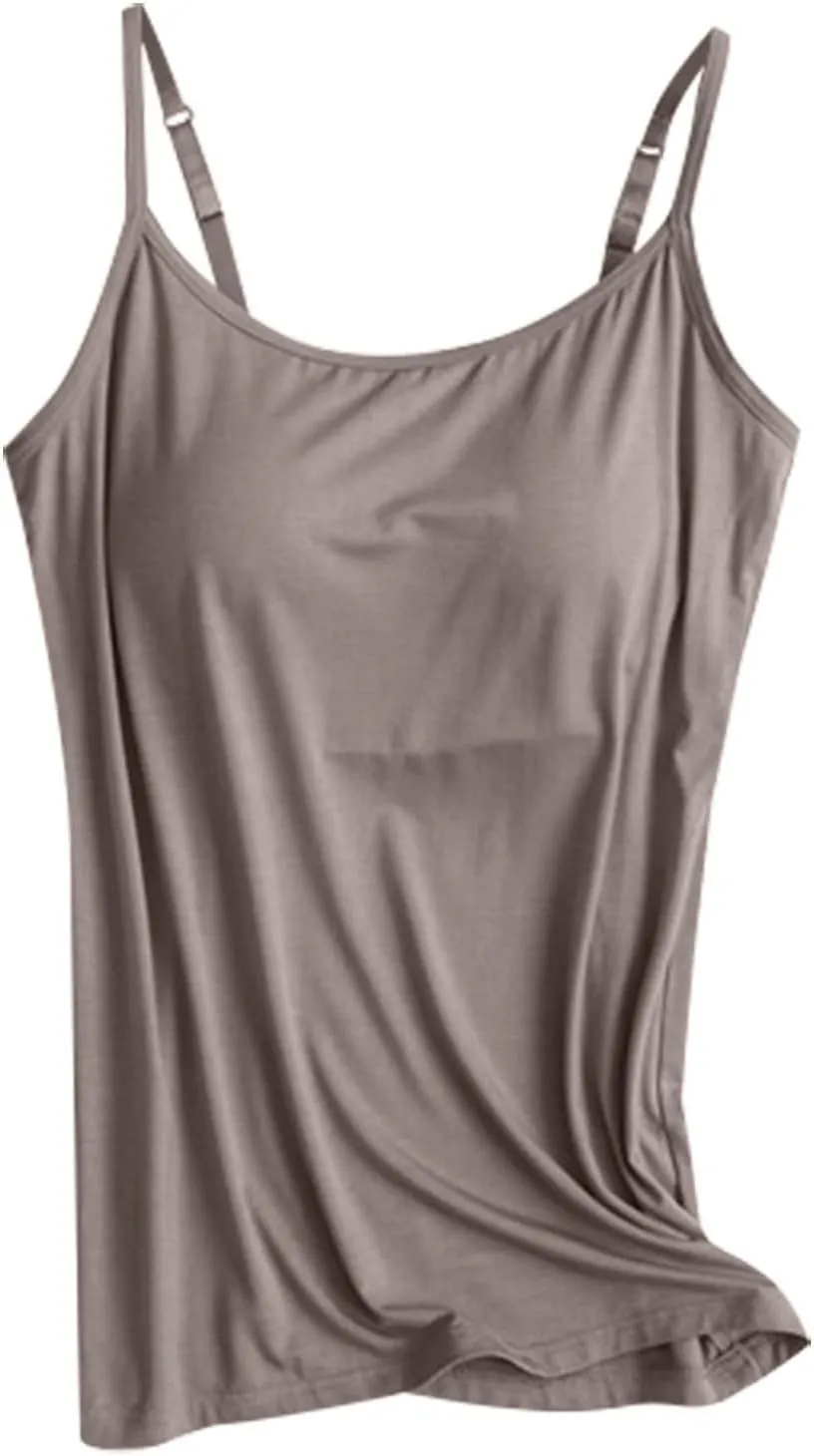 Camisole Tops for Women Built in Bra Summer Adjustable Spaghetti Strap Cami Tank Longline Sports Undershirts