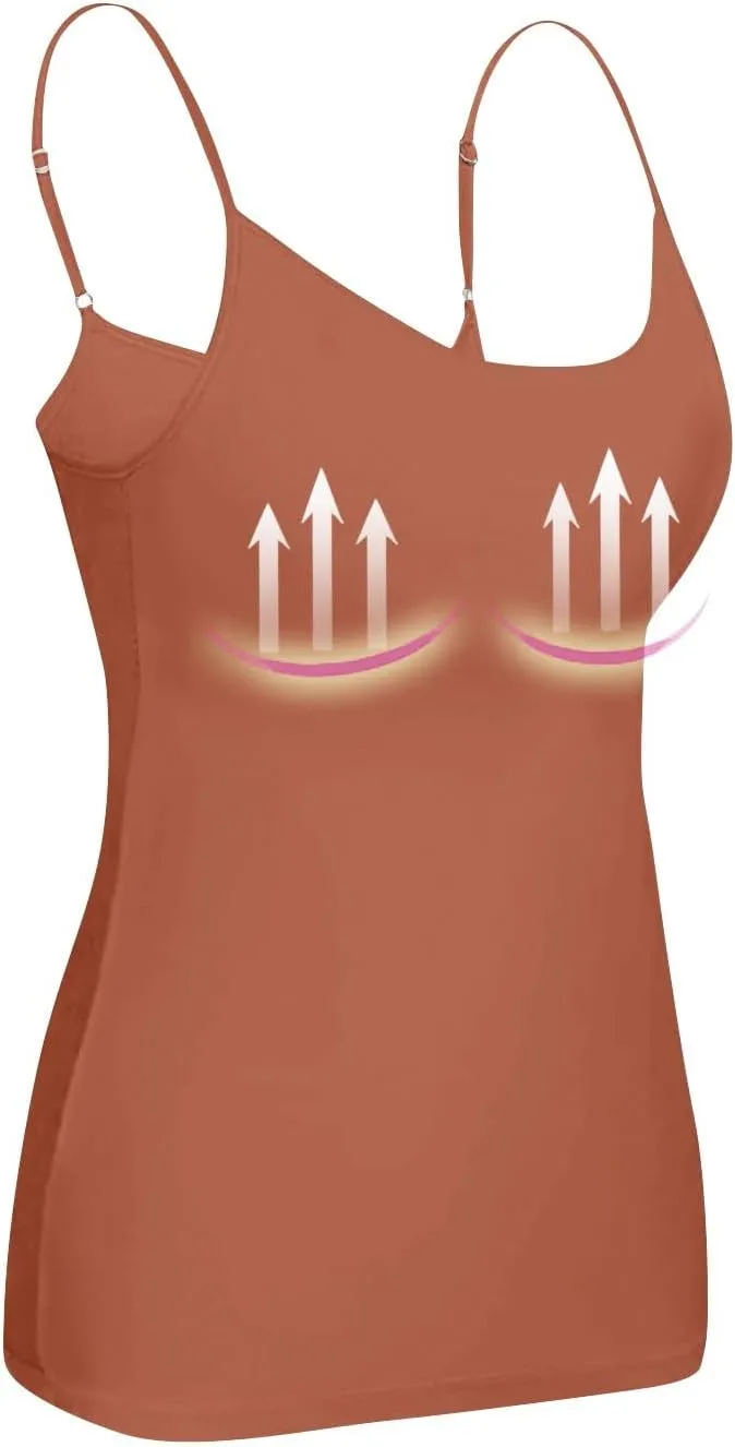 Camisole Tops for Women Built in Bra Summer Adjustable Spaghetti Strap Cami Tank Longline Sports Undershirts