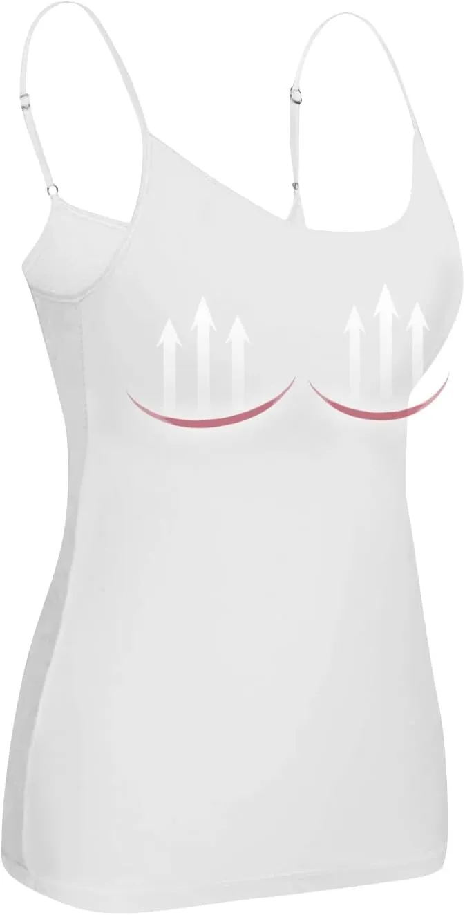 Camisole Tops for Women Built in Bra Summer Adjustable Spaghetti Strap Cami Tank Longline Sports Undershirts
