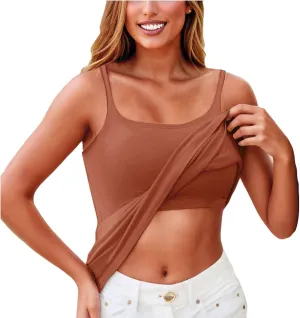 Camisole Tops for Women Built in Bra Summer Adjustable Spaghetti Strap Cami Tank Longline Sports Undershirts