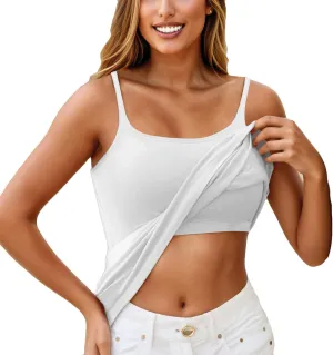 Camisole Tops for Women Built in Bra Summer Adjustable Spaghetti Strap Cami Tank Longline Sports Undershirts