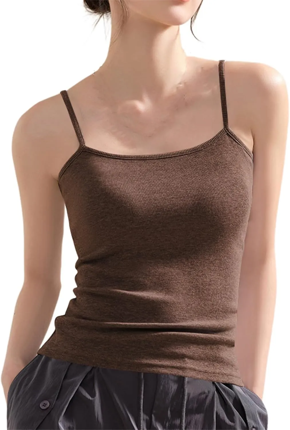Camisole Tops for Women Square Neck Tank Top Adjustable Spaghetti Straps Sleeveless Basic Tops Sharp Collection