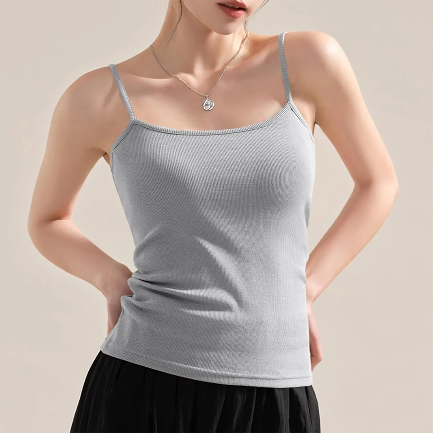 Camisole Tops for Women Square Neck Tank Top Adjustable Spaghetti Straps Sleeveless Basic Tops Sharp Collection